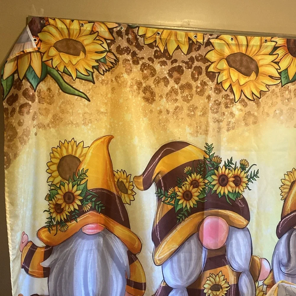 Sunflower fall gnomes bathroom set Shower curtain, window valance bath rug